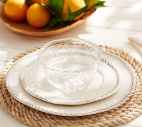 Rope Melamine Dinner Plate, Set of 4, WHITE