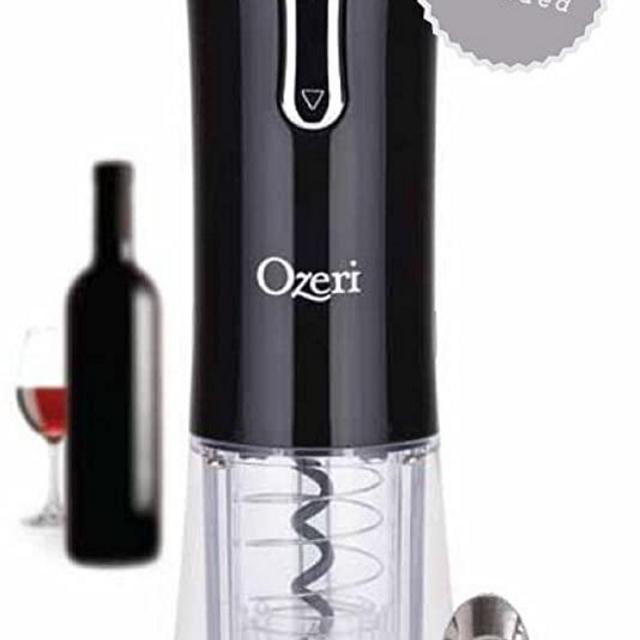 Ozeri Nouveaux II Electric Wine Opener in Black, with Foil Cutter, Wine Pourer and Stopper