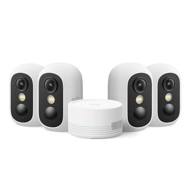 eufy Security eufyCam C35 4-Cam Kit, Wireless Security Indoor/Outdoor Camera, Magnetic Mount, Color Night Vision, Local Storage, No Monthly Fee, IP67, Facial Recognition, Solar Panel Compatible, White