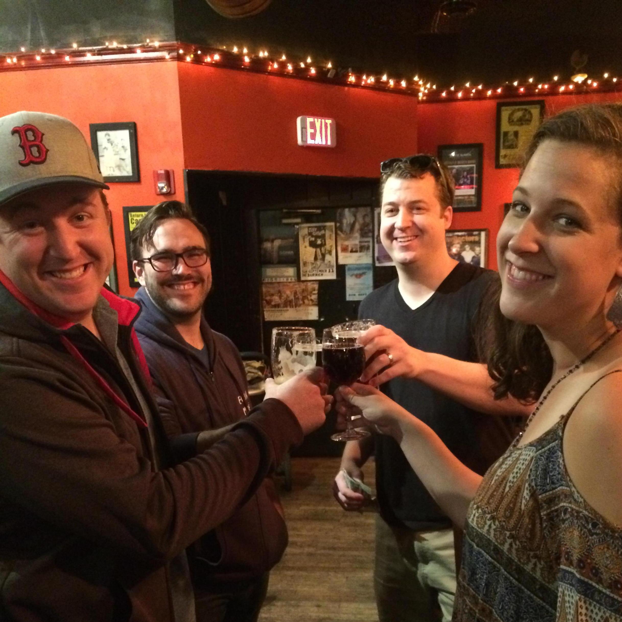 Toasting after a gig with Erica's brothers, Mark (left) and Jared (right) at The Burren in Somerville.