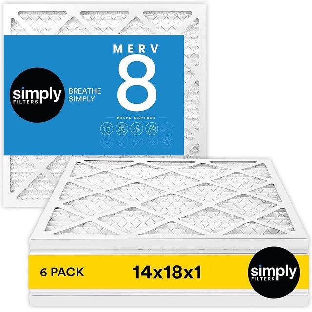 Simply 14x18x1 Air Filter, Merv 8, 6 Pack, For Home AC Furnace & HVAC (Actual Size: 13.75"x17.75"x0.75") DUST, Pet, & Allergy Control
