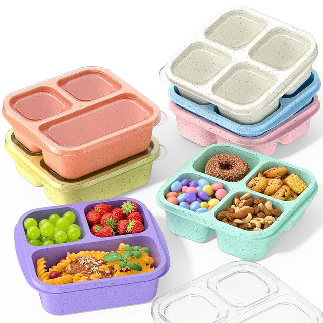 Snack Boxes (7 Pack) Reusable - Stackable Bento Lunch Box Set for Kids and Adults, Sturdy and Easy-to-Clean Meal Prep Containers, Microwave, Freezer, and Dishwasher Safe, BPA-Free (7 COLORS)