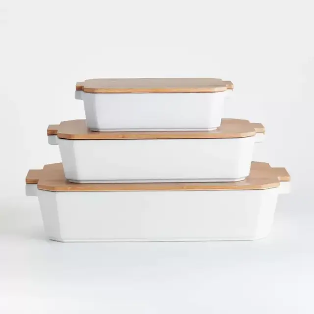 Baking Dishes with Bamboo Lids - Set of 3