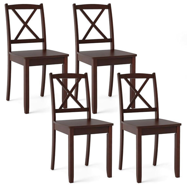 Giantex Wood Dining Chairs Set of 4, Armless Kitchen Chair w/Rubber Wood Legs & Curved Backrest, Farmhouse Cross Back Diner Chair, Wooden Side Chairs for Home Dining Room, Load 400 LBS, Brown