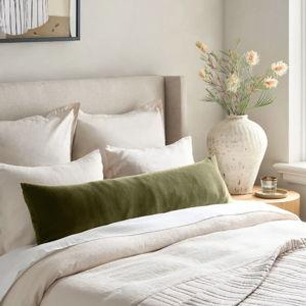 Cotton Velvet Oversized Lumbar Pillow Cover in Moss