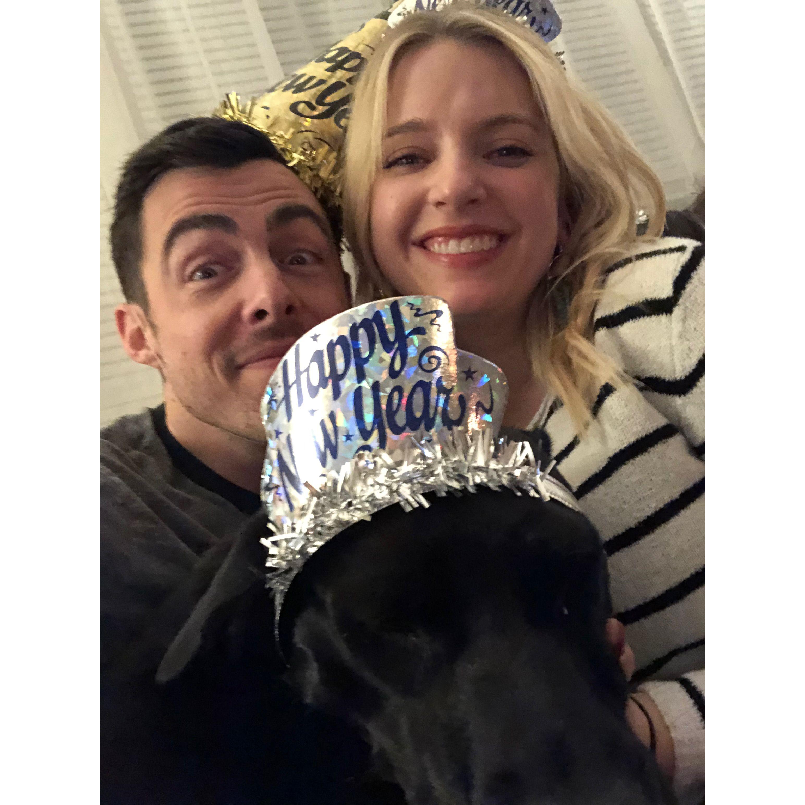 First New Year's Eve together (Sara's dog, Cherry, with the photobomb.)  🎉