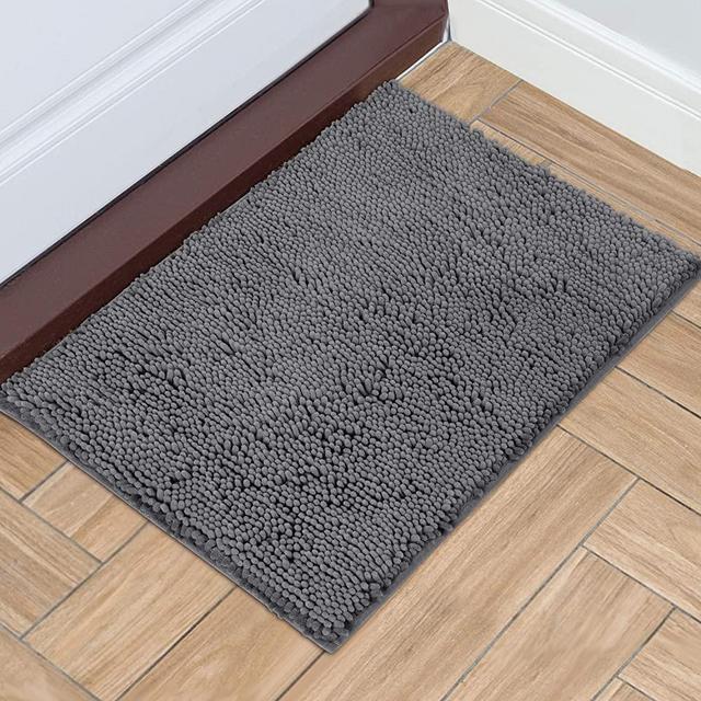 HOMEIDEAS Durable Chenille Indoor Doormat, 24"x36", Machine Washable, Non Slip Indoor Mat for Entryway, Absorbent Inside Doormats for Entrance, Mud Room, Back Door, Bathroom,Larger, Grey