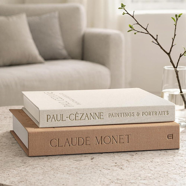 innoicco Aesthetic Decorative Books - Coffee Table Books Decor - Faux Decor Book Storage Box for Decoration - Set of 2 Linen Fake Book for Home Table Decors - Photo Storage Keepsake Box