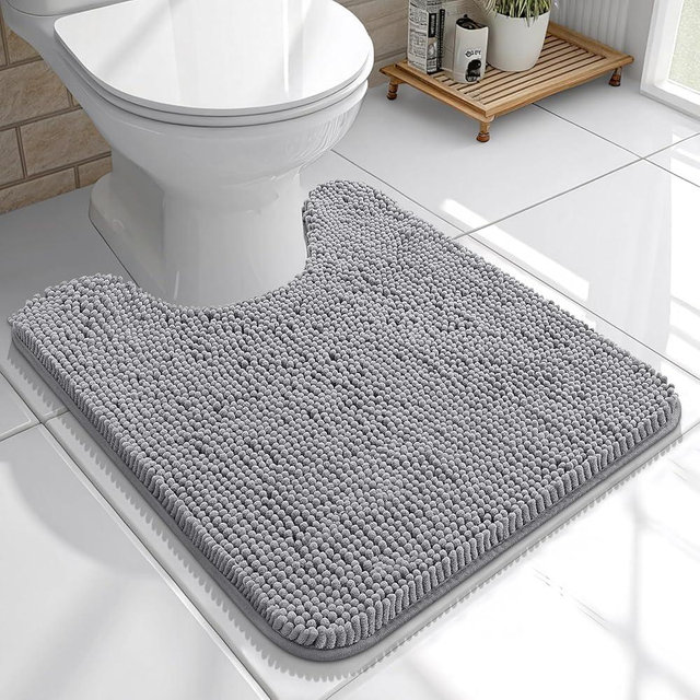 OLANLY Toilet Rugs U-Shaped 20x20, Extra Soft Absorbent Chenille Contour Bathroom Rugs for Toilet, Dry Quickly, Machine Washable, Non-Slip Toilet Bath Mat, Grey