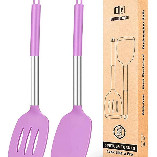 Pack of 2 Silicone Solid Turner ,Non Stick Slotted Kitchen Spatulas ,High Heat Resistant BPA Free Cooking Utensils ,Ideal Cookware for Fish ,Eggs ,Pancakes