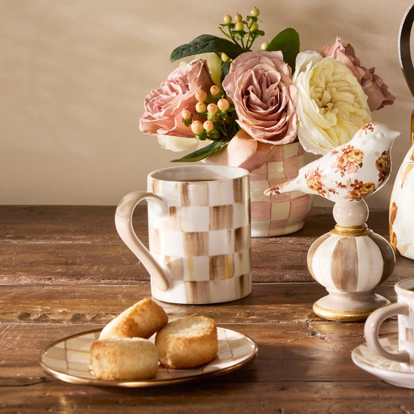 MacKenzie-Childs, Mocha Check Porcelain Coffee Mug | Zola
