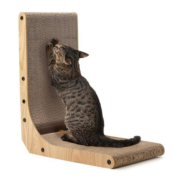 FUKUMARU Cat Scratcher, 18.7 Inch L Shape Cat Scratch Pad Wall Mounted, Cat Scratching Cardboard with Ball Toy for Indoor Cats, Medium Size