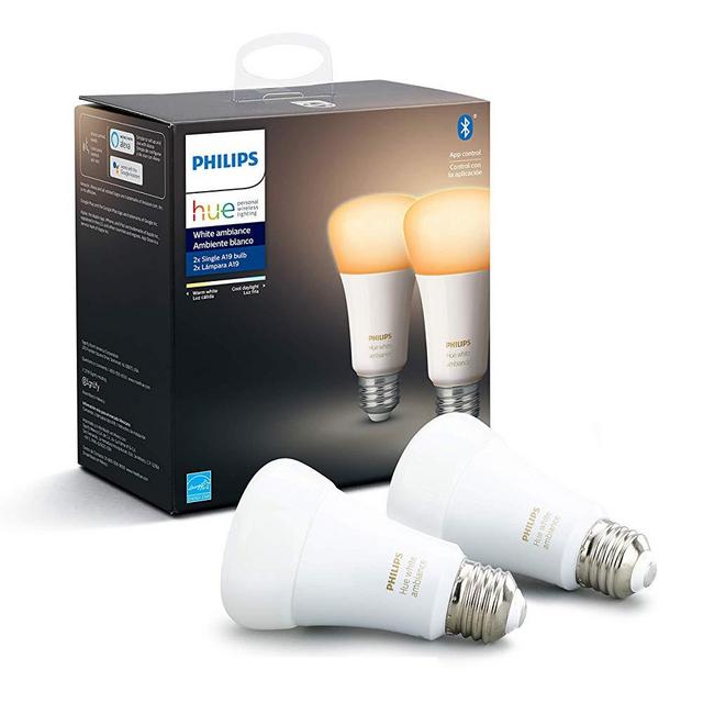 Philips Hue White Ambiance 2-Pack A19 LED Smart Bulb, Bluetooth & Zigbee compatible (Hue Hub Optional),Works with Alexa & Google Assistant – A Certified for Humans Device