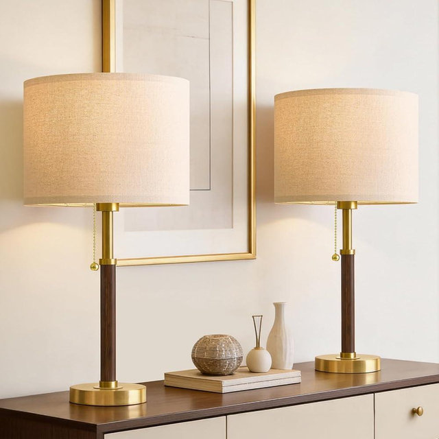 G-SAFAVA 22" Table Lamps Mid Century Modern Lamps for Bedroom Living Room Bedside Lamps for Night Stands Wood Nightstand Lamp Gold Small Side End Table Lamps Set of 2 Vintage Home Deco Office Gifts