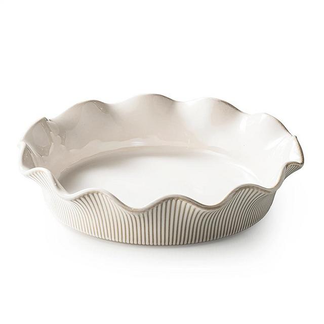 MIKIGEY Ceramic Deep Pie Pan for Baking, 11 inch Porcelain Pie Dish for Apple Pie, Oven & Dishwasher Safe, Farmhouse Decor, 48 Ounce Deep Plate for Kitchen, Non-Stick Pie Pans, Off-White