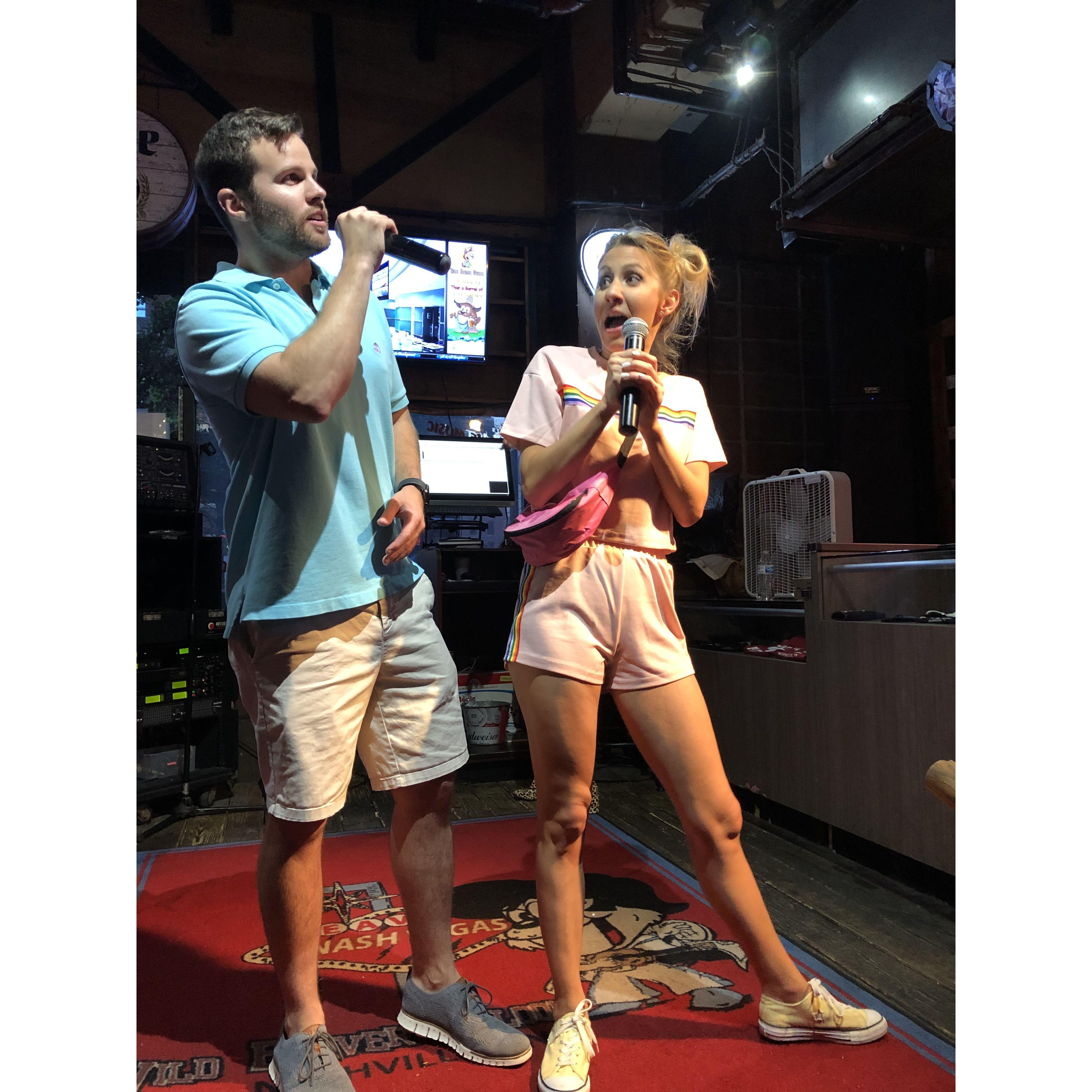 Singing karaoke on Broadway!