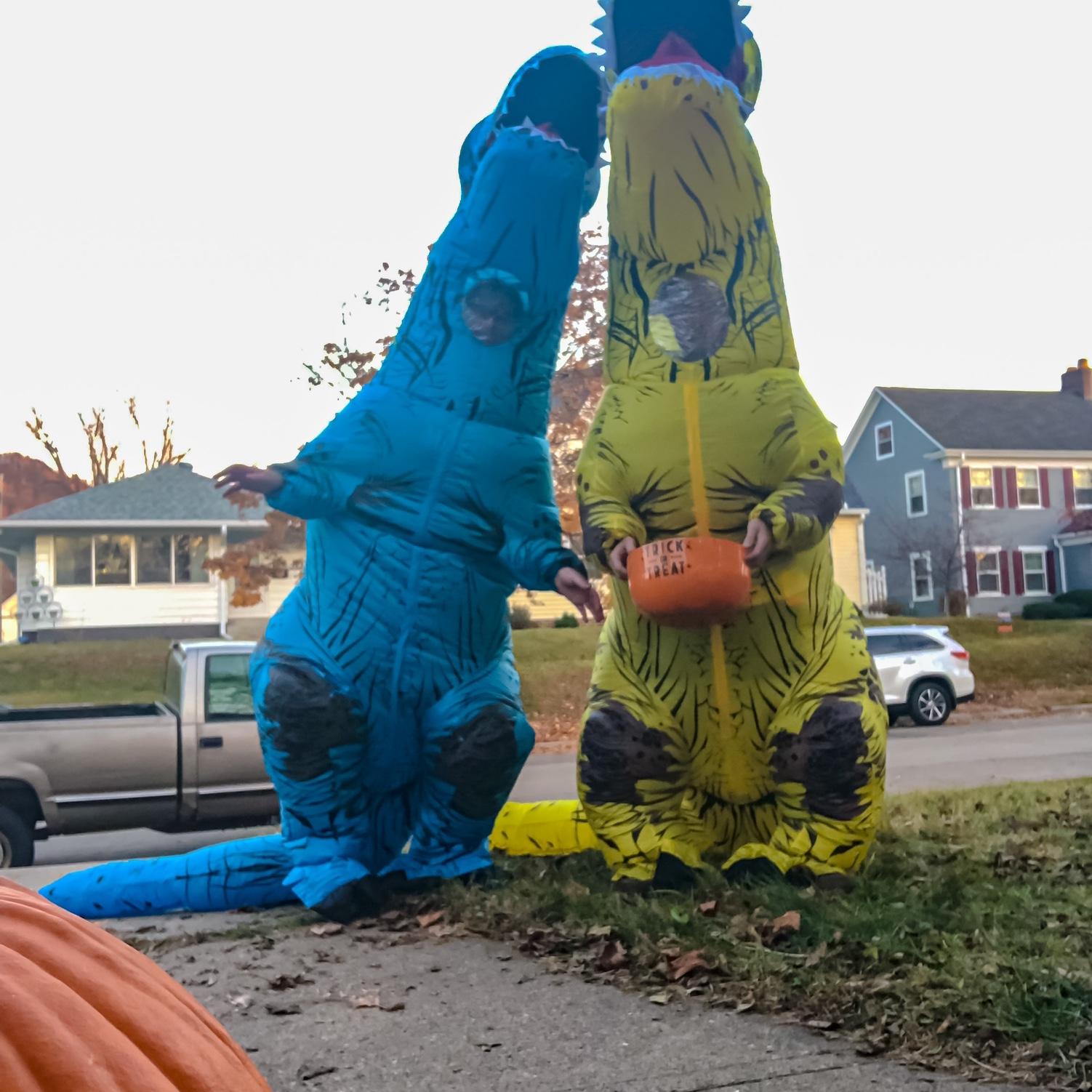 When I made him dress up in dinosaur outfits and hand out candy! 😂 I talked to the kids and he just gave them candy it worked out great for him haha