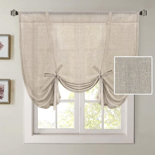 H.VERSAILTEX Tie Up Linen Curtains 63 Inch Length Nature Linen Textured Privacy Curtain Multi Hanging Ways Shade Balloon Window Shade Rod Pocket Casual Curtain - 42x63 - Angora