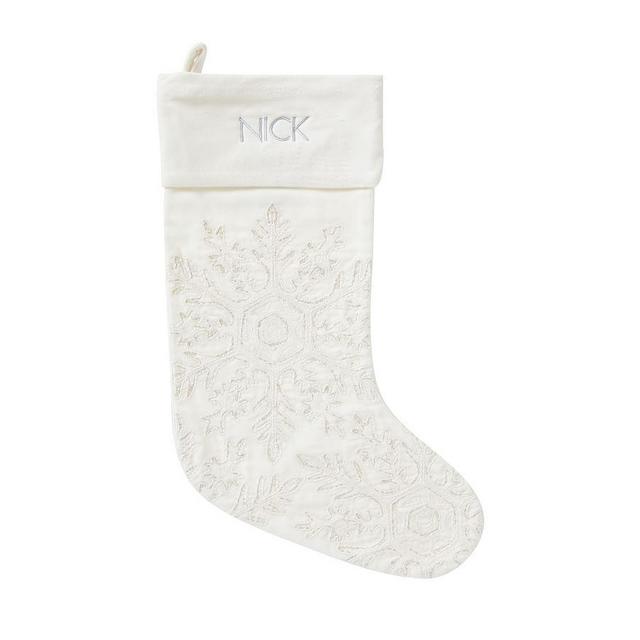 Embellished Velvet Stockings, Ivory Snowflake, 9"x19.5"L