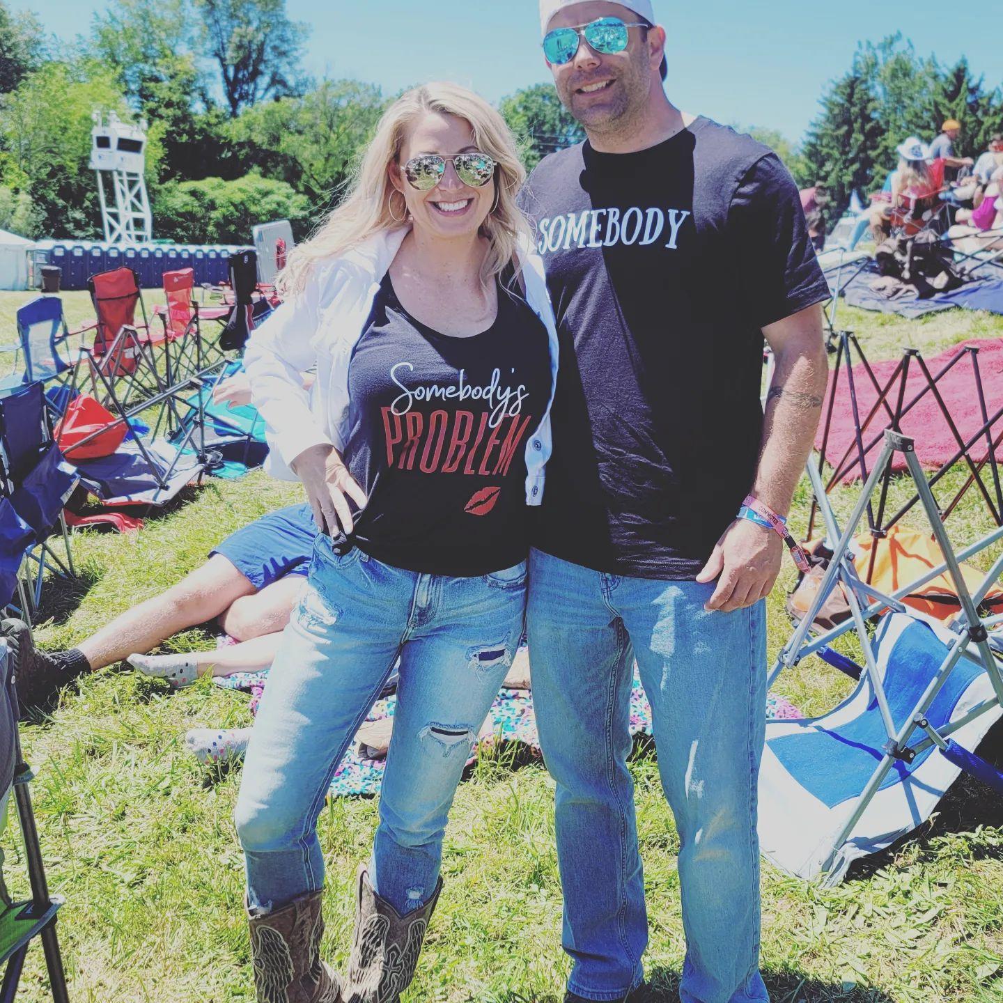Ohio country festival wearing our coordinating shirts "Somebody's Problem" and "Somebody" a song from one of the performers, Morgan Wallen