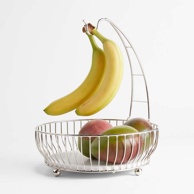 Cora Stainless Steel and Marble Fruit Basket with Banana Hanger