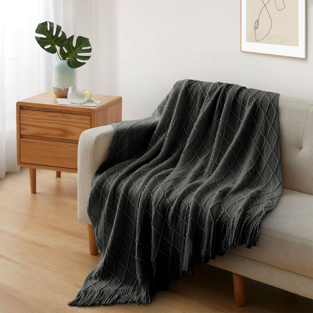 Peace Nest 50"x60" Diamond Knit Throw Blanket, Dark Gray