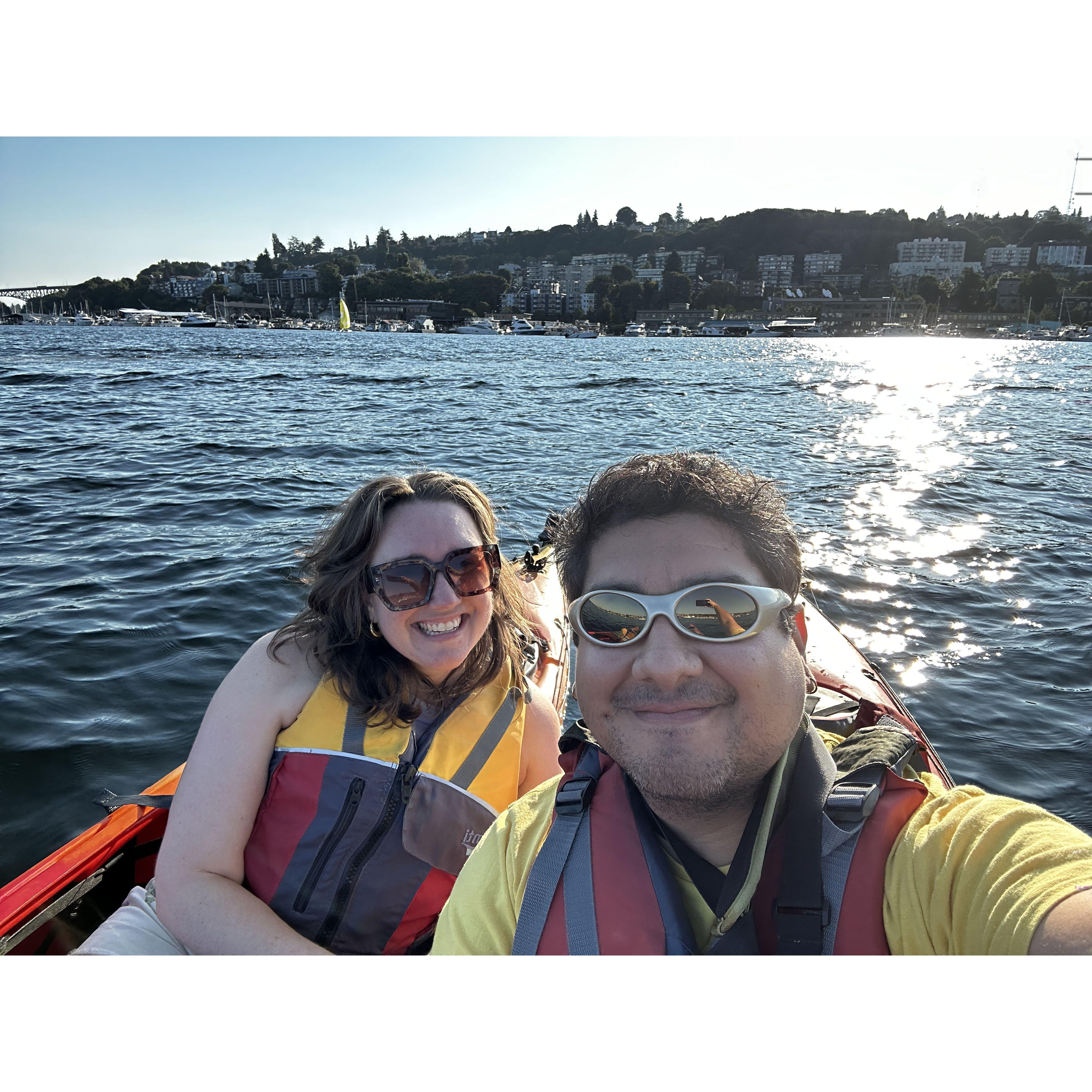 Will's first time kayaking in Lake Union, 2023.