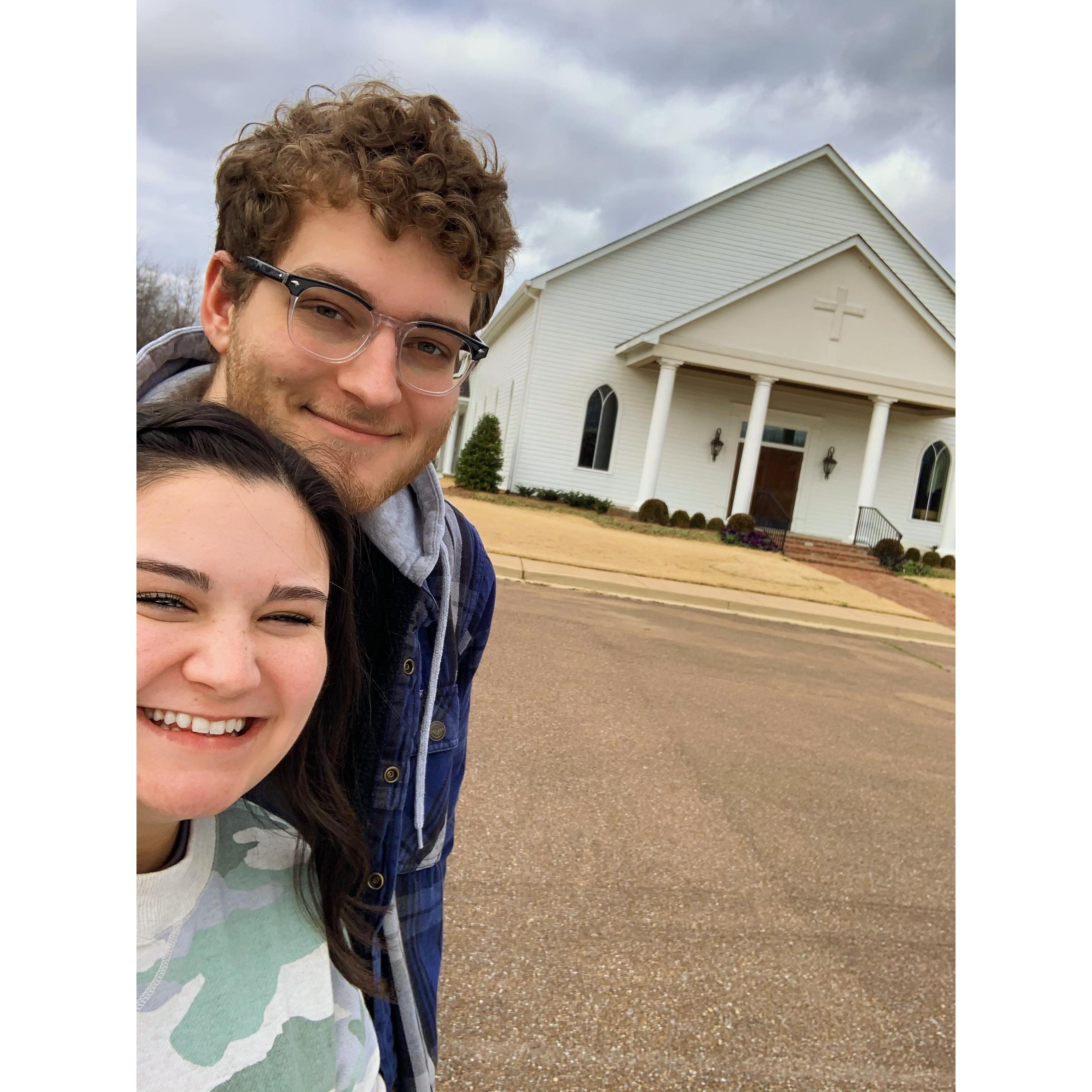 1/16/2021: Luke and Lydia visiting the church they wanted to get married in! Lydia had been dreaming of a wedding in this white chapel long before the couple had met!