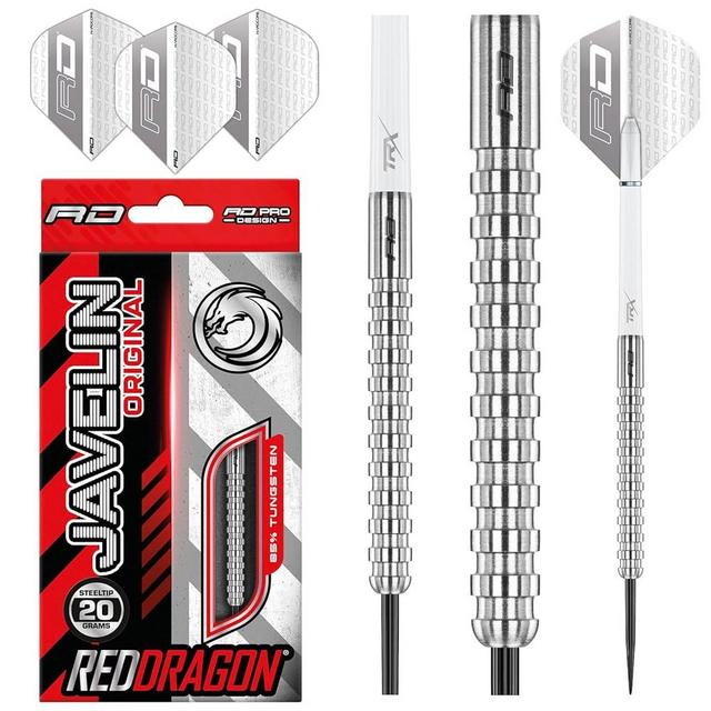 RED DRAGON Javelin Original Tungsten Darts Set with Dart Flights and Dart Shafts (Stems) - Available in 20g, 22g, 24g, 26g