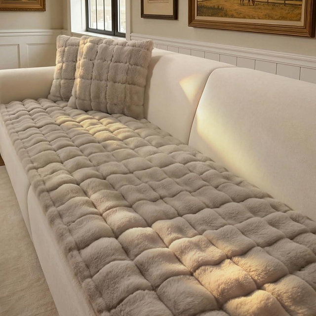 OHSIO Couch Cover for Pets Plush, Non Slip Cozy Sofa Cover Pet Friendly, Soft Thick Fuzzy Sofa Slipcovers for 3 Cushions Washable Couch Sofa Funiture Protector(Light Brown,27.6'' x 70.8'')