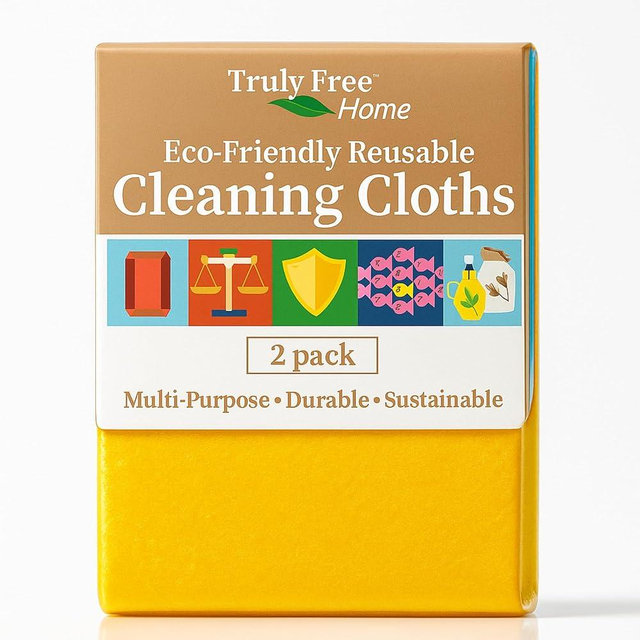 Truly Free Reusable Cleaning Cloth, 2 Pack - Multipurpose Super Absorbent, Reusable, Durable, Washable Kitchen Towels, Cleaning Rags, Cloth Wipes, Wash Rags, Car Wipes Cleaning Supplies, 14x10”
