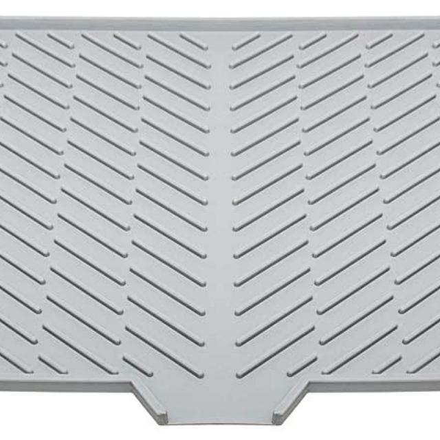 Luxet Silicone Dish Drying Mat with Built-in Drain Lip - Hygienic Drying Pad - Sturdy Compact Easy to Clean Tray Protects Surfaces Prevents Water Build Up - 23 X 17 (Grey)