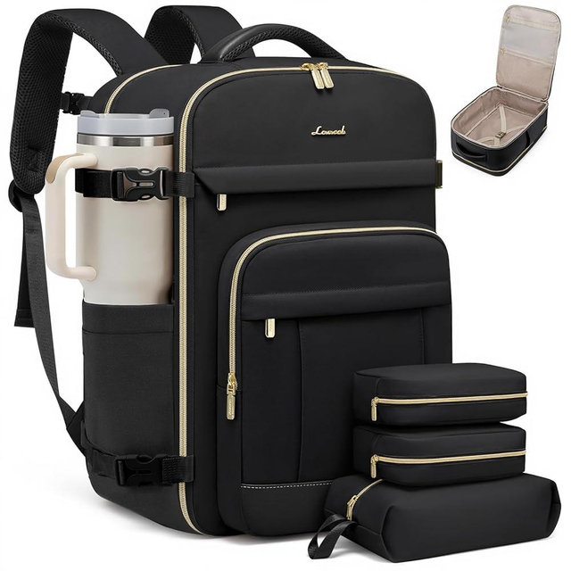 LOVEVOOK Travel Backpack for Women & Men - 17.3 Inch Carry On Backpack & Personal Item Backpack for Airlines, Spacious and Durable Design, with 3 Packing Cubes