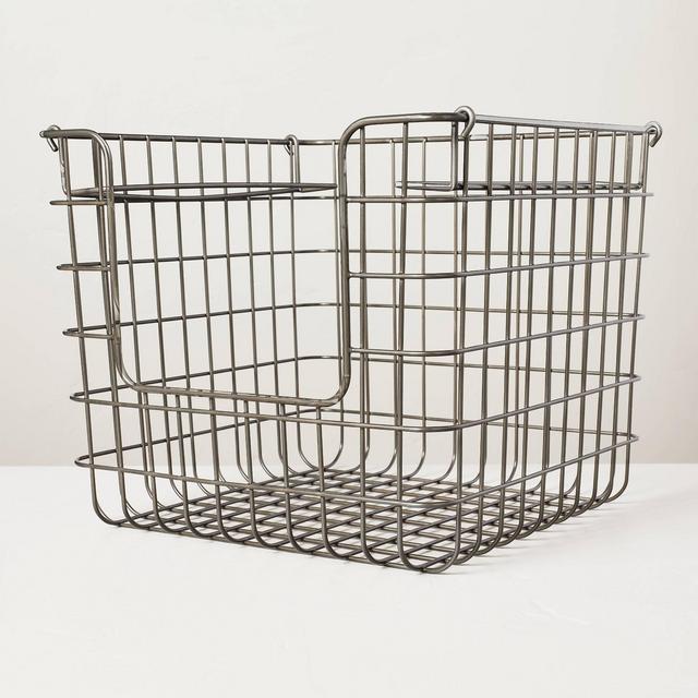 Large 13"x13"x11" Wire Storage Stacking Basket Pewter - Hearth & Hand™ with Magnolia