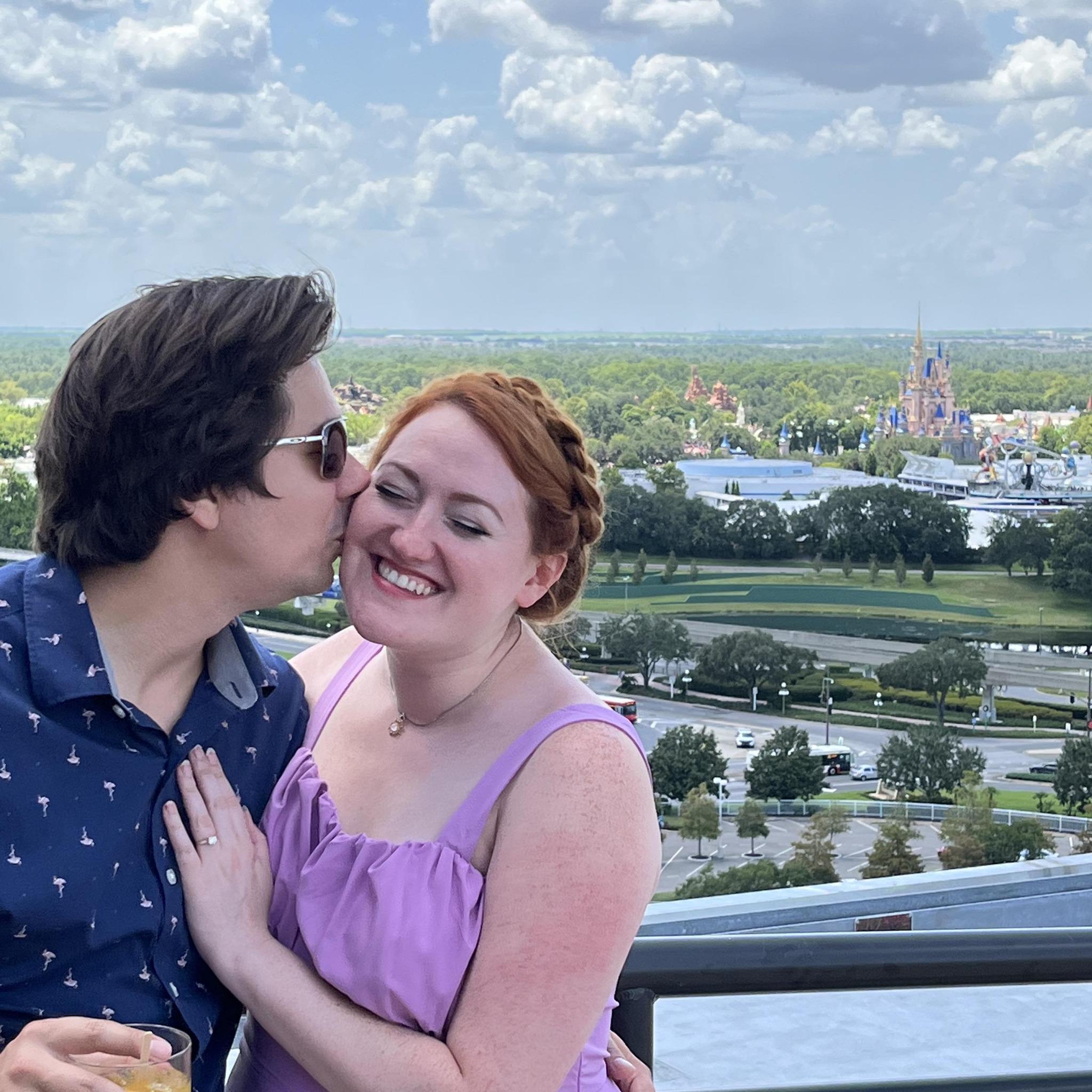 Enjoying our first time at Disney World together, on top of the Contemporary Resort for Steve and Mary's wedding!