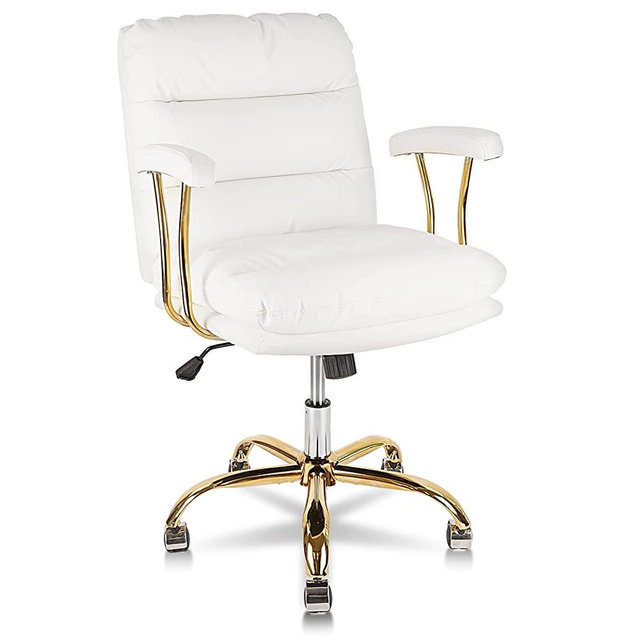 KLASIKA Ergonomic Home Office Desk Chair with Armrests and Casters,Double Padded Rolling Swivel Chair,Leather Computer Chair,Gold Caster