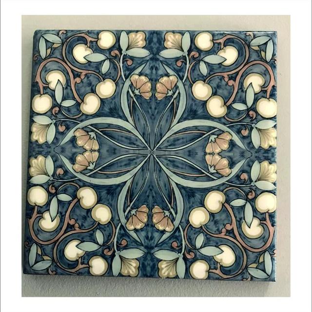 Ceramic Tile Art Nouveau Blue Flower / Aesthetic Ceramic Tile / New House Gift