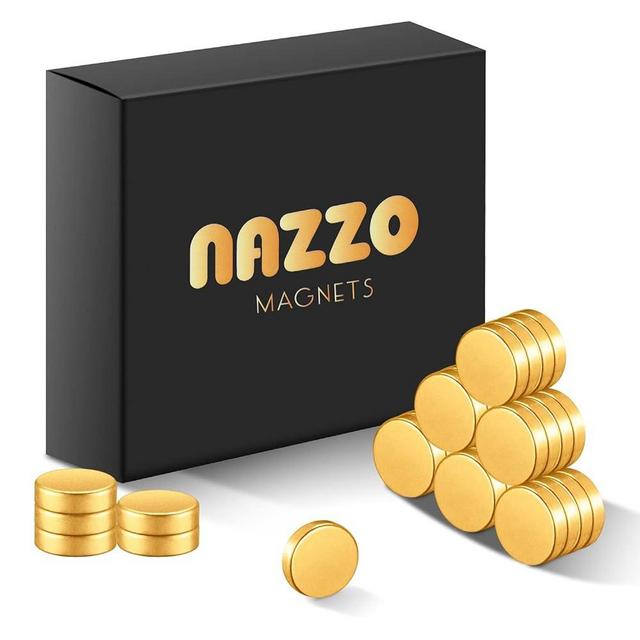 NAZZO Rare Earth Magnets, Small Neodymium Magnets, Round Button Whiteboard Magnets for Refrigerator, Office, Hobbies, Crafts and Science, 10x3mm 30Pcs Utility Magnets, Gold