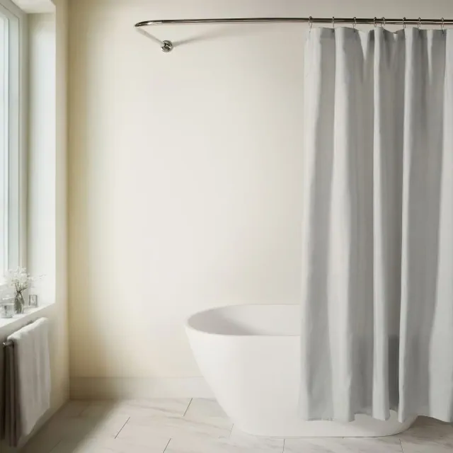Linen-Look Solid Shower Curtain – 72" x 72" Polyester, Neutral Bathroom Decor - Becky Cameron, Light Gray