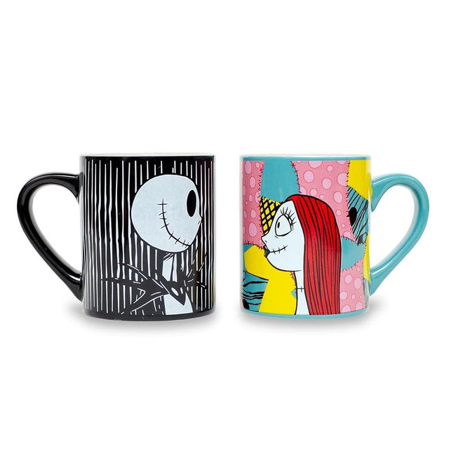 Disney The Nightmare Before Christmas Jack and Sally "Meant To Be" Ceramic Mugs, Set of 2 | BPA-Free Small Coffee Cups