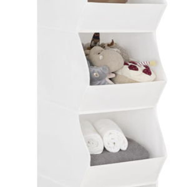 StorageWorks Basics Hanging Closet Organizer, 4-Shelf Wide Trapezoid Closet Shelves with Reinforced Anti-Sagging Support for Sweaters, Hoodies and Handbags, Foldable Storage Organizer, Beige