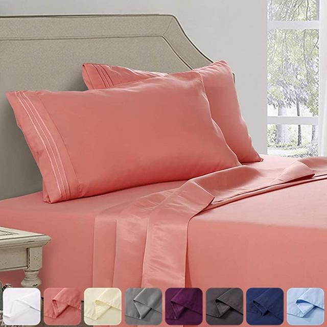 Abakan Full Bed Sheet Set Extra Soft 1800 Thread Count Silky Smooth Microfiber Hotel Luxurious Premium Cooling Sheet Breathable, Wrinkle, Fade Resistant Deep Pocket - 4 Piece (Full, Coral)
