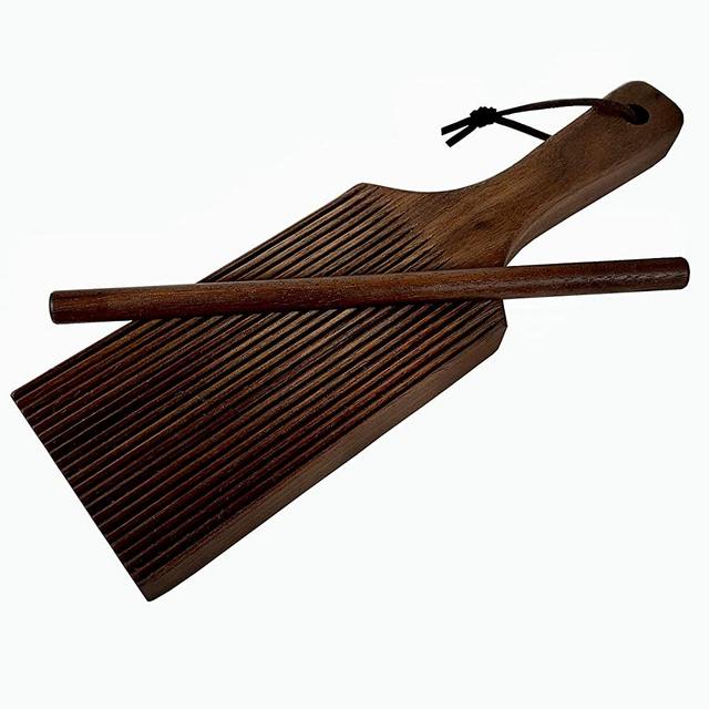 Gnocchi Board by Crafted Home Goods - Hand Crafted in USA of American Grown Walnut - Solid Wood Gnocchi Paddle with Garganelli Stick - Cavatelli Pasta Maker - Pasta Board Gnocchi Roller Plus Recipe