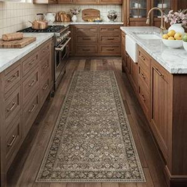2x8 Runner Rug Machine Washable Floral Brown