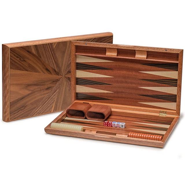Yellow Mountain Imports Wooden Inlaid Backgammon Set- Cascadia - with Acrylic Playing Pieces & Wooden Dice Cups, 17-inch Board