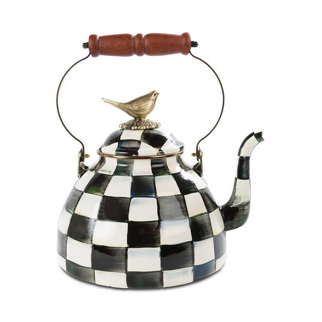 Mackenzie-Childs Courtly Check Enamel 3 Qt. Tea Kettle with Bird