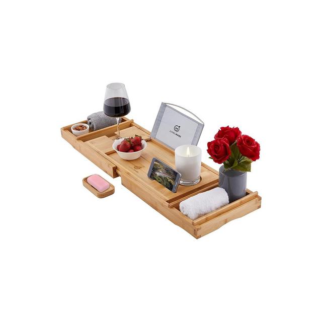 JumblWare Bamboo Bathtub Caddy, Bath Tray with Extendable Sides