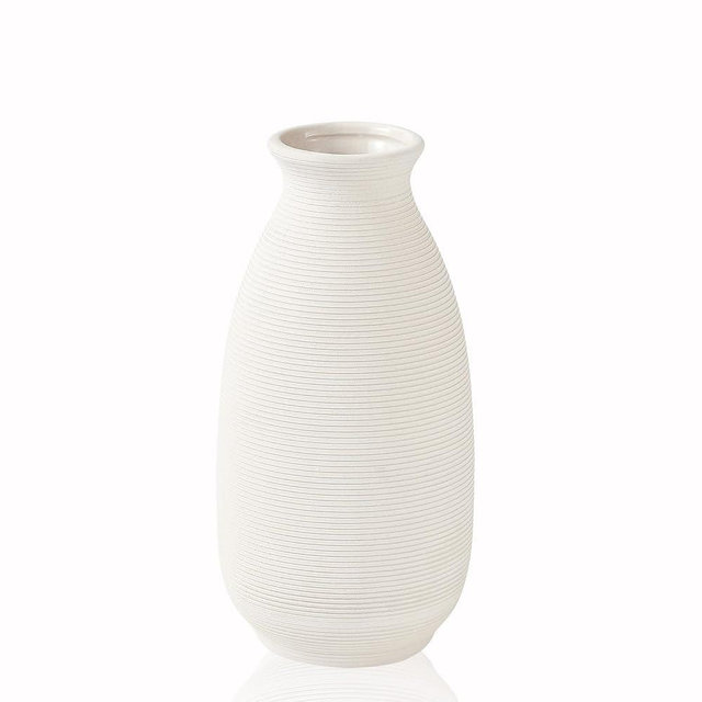 Ottalent Off White Ceramic Vase,Hand-Brushed Textured Finish, Decorative Flower Vase Minimalist Unglazed Pottery for Dry/Fresh Flowers (Necked Vase)