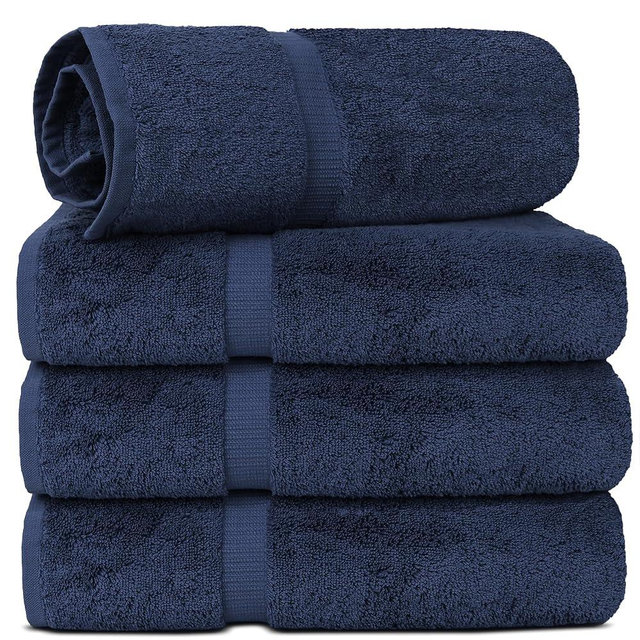 Chakir Turkish Linens | Hotel & Spa Quality 100% Cotton Premium Turkish Towels | Soft & Absorbent (30x60 Inches Extra Large Bath Towels, Set of 4 - Navy)
