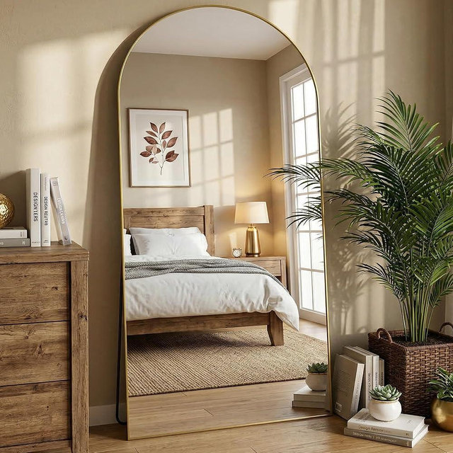 Furnbar Full Length Mirror, 78"x38" Arched Full Body Mirror, Floor Mirrors with Stand, Body Mirrors Standing Hanging Leaning Against Wall,Aluminum Frame Mirrors for Bedroom Cloakroom,Living Room,Gold